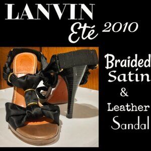 ⭐️HP⭐️LANVIN▪️Eté 2010 Black & Brown Braided Satin & Leather Sandal Heels